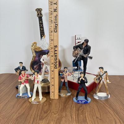 LOT 19A: Elvis Presley Collectibles - Bradford Exchange Aloha from Hawaii Guitar Plate, Ardleigh Elliott Music Box, McFarlan Toys...