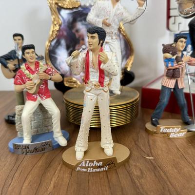 LOT 19A: Elvis Presley Collectibles - Bradford Exchange Aloha from Hawaii Guitar Plate, Ardleigh Elliott Music Box, McFarlan Toys...