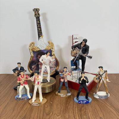LOT 19A: Elvis Presley Collectibles - Bradford Exchange Aloha from Hawaii Guitar Plate, Ardleigh Elliott Music Box, McFarlan Toys...