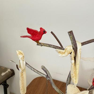 LOT 21B: Department 56 Snowbabies - Frosty Frolic Ice Palace, Ornaments w/ Cardinal Display Tree & Cream Bottle Brush Trees