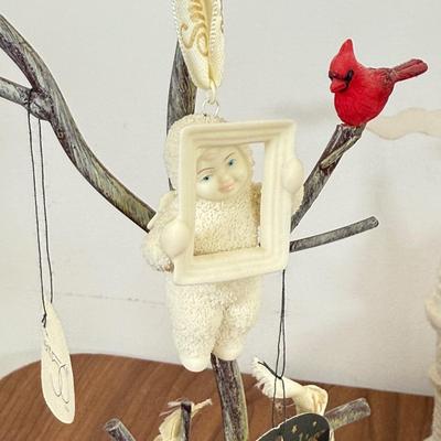 LOT 21B: Department 56 Snowbabies - Frosty Frolic Ice Palace, Ornaments w/ Cardinal Display Tree & Cream Bottle Brush Trees