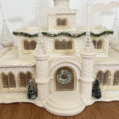 LOT 21B: Department 56 Snowbabies - Frosty Frolic Ice Palace, Ornaments w/ Cardinal Display Tree & Cream Bottle Brush Trees