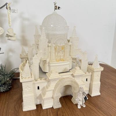 LOT 22B: Department 56 Snowbabies - Crystal Ice Palace, Ornaments w/ Cardinal Display & Cream Bottle Brush Trees