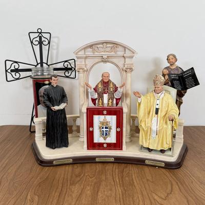 LOT 26B: Danbury Mint Pope John Paul II Statue, Prayer Candle & DiGiovanni Heirloom Statue