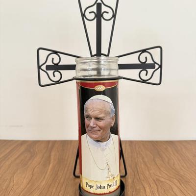 LOT 26B: Danbury Mint Pope John Paul II Statue, Prayer Candle & DiGiovanni Heirloom Statue