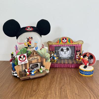 LOT 37B: Disney Mickey Mouse Club - “Mickey Mouse March” Musical Snowglobe, Musical Photo Frame & Hallmark Ornament