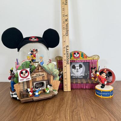 LOT 37B: Disney Mickey Mouse Club - “Mickey Mouse March” Musical Snowglobe, Musical Photo Frame & Hallmark Ornament