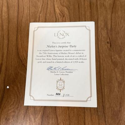 LOT 39B: 13" Limited Edition Lenox Disney Showcase Collection "Mickey's Surprise Party"