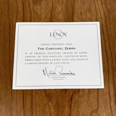 LOT 44B: Beautiful Lenox Carousel Zebra Sculpture w/ Box & COA