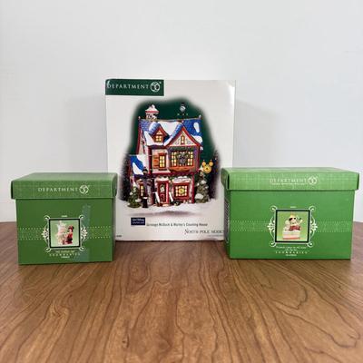 LOT 45B: Disney Department 56 w/ Boxes - North Pole Series Scrooge McDuck & Marley's Counting House, Pinocchio & Minnie...