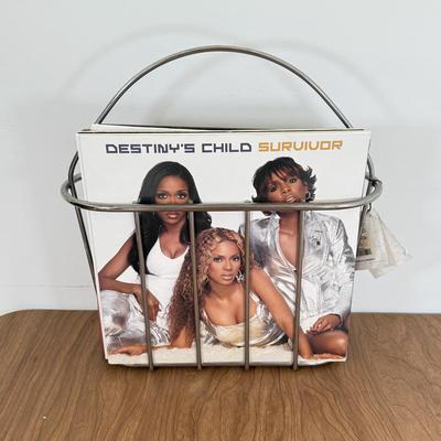 LOT 49B: Vinyl Record Collection w/ Metal Magazine Rack - Mariah Carey, Britney Spears, Gwen Stefani, Beyonce & More