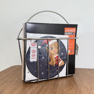LOT 49B: Vinyl Record Collection w/ Metal Magazine Rack - Mariah Carey, Britney Spears, Gwen Stefani, Beyonce & More