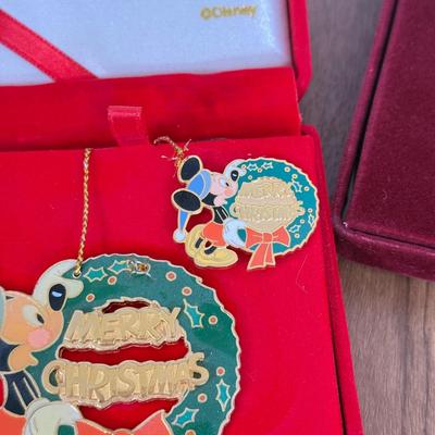 LOT 51A: Walt Disney Classics Collection Beauty and the Beast Pin Set in Case & Limited Edition Mickey Merry Christmas Pin and...