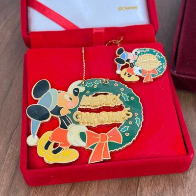 LOT 51A: Walt Disney Classics Collection Beauty and the Beast Pin Set in Case & Limited Edition Mickey Merry Christmas Pin and...