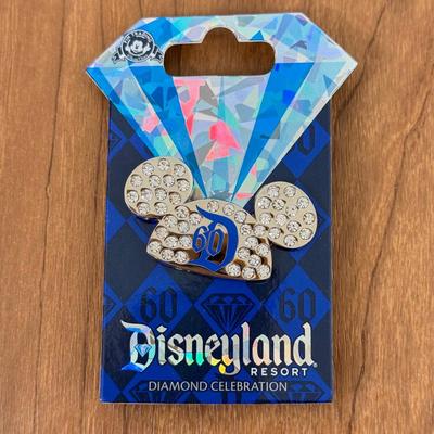 LOT 52A: Disneyland 60th Anniversary Trading Pins - Limited Release in Box, Ear Hat & Mickey