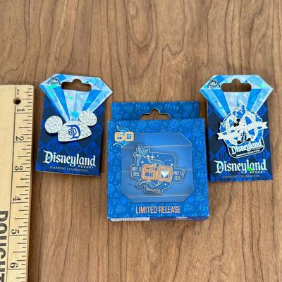 LOT 52A: Disneyland 60th Anniversary Trading Pins - Limited Release in Box, Ear Hat & Mickey