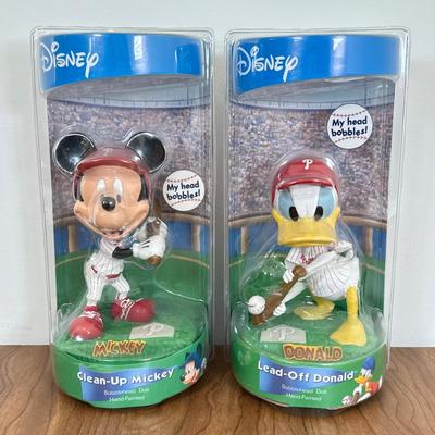 LOT 57B: Bobble Dobbles Disney MLB Philadelphia Phillies Baseball Bobbleheads NRFB - Mickey & Donald