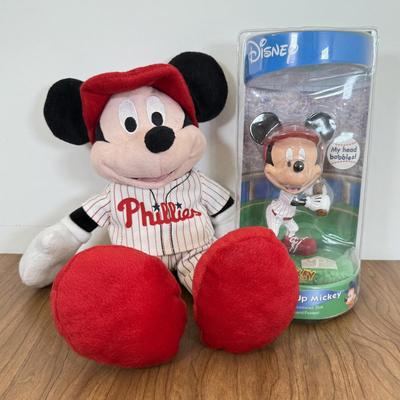 LOT 58B: Disney MLB Philadelphia Phillies Collectibles - Mickey Plush & Bobble Dobbles Mickey Bobblehead