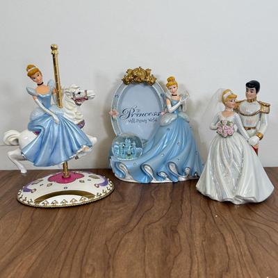 LOT 72B: Disney Cinderella Decor - Porcelain Wedding Statue, Disney Parks Carousel Horse & Photo Frame