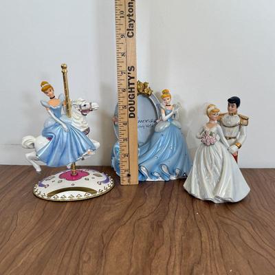 LOT 72B: Disney Cinderella Decor - Porcelain Wedding Statue, Disney Parks Carousel Horse & Photo Frame