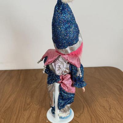 LOT 76B: Vintage Collector's Choice Pierrot Harlequin Clown Jester Doll, Clown Marionette on Swing & Pink Vintage Clown Music Box