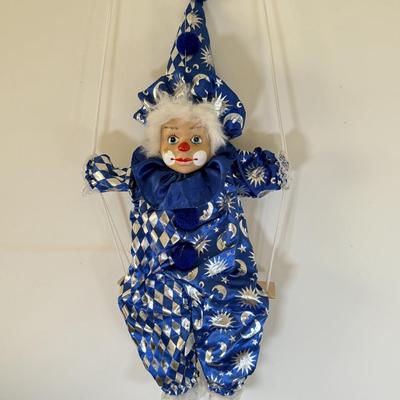 LOT 76B: Vintage Collector's Choice Pierrot Harlequin Clown Jester Doll, Clown Marionette on Swing & Pink Vintage Clown Music Box
