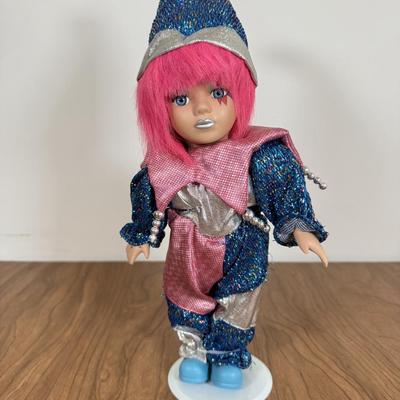 LOT 76B: Vintage Collector's Choice Pierrot Harlequin Clown Jester Doll, Clown Marionette on Swing & Pink Vintage Clown Music Box