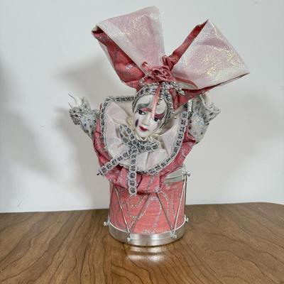 LOT 76B: Vintage Collector's Choice Pierrot Harlequin Clown Jester Doll, Clown Marionette on Swing & Pink Vintage Clown Music Box
