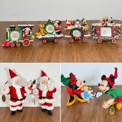 LOT 77B: Disney Clothique Possible Dreams Santas, Mickey & Minnie w/ Disney's Christmas Collection Train Photo Prames & Salt...