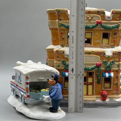 LOT 98B: Vintage Disney Main St Post Office Christmas Village Ceramic House w/ Figurine