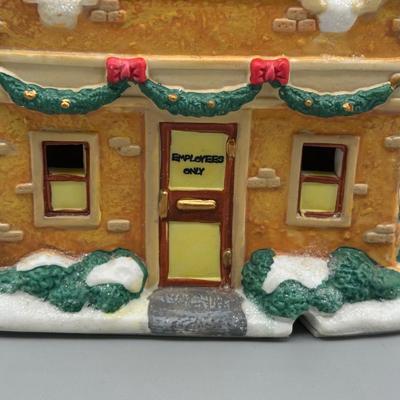 LOT 98B: Vintage Disney Main St Post Office Christmas Village Ceramic House w/ Figurine