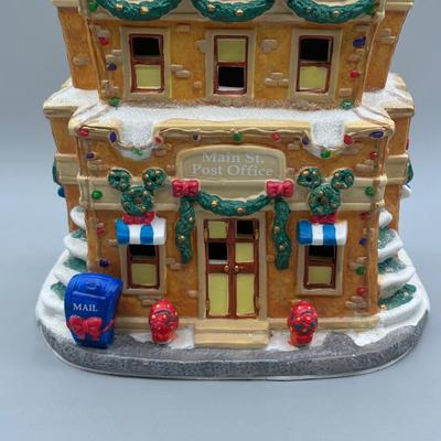 LOT 98B: Vintage Disney Main St Post Office Christmas Village Ceramic House w/ Figurine