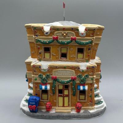 LOT 98B: Vintage Disney Main St Post Office Christmas Village Ceramic House w/ Figurine