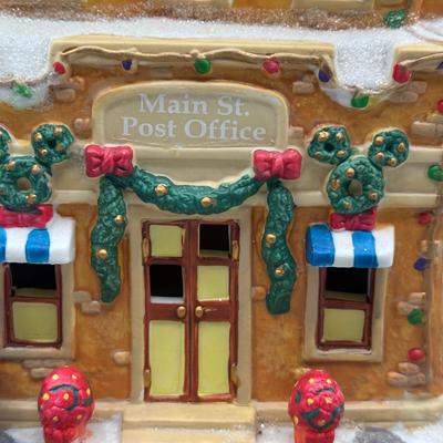 LOT 98B: Vintage Disney Main St Post Office Christmas Village Ceramic House w/ Figurine