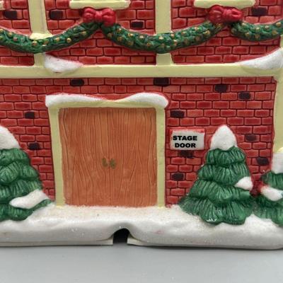 LOT 99B: Vintage Mickeys Cinema Place Christmas Village Ceramic House w/ Figurines