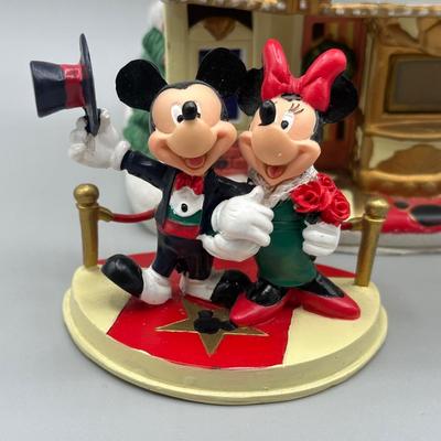 LOT 99B: Vintage Mickeys Cinema Place Christmas Village Ceramic House w/ Figurines