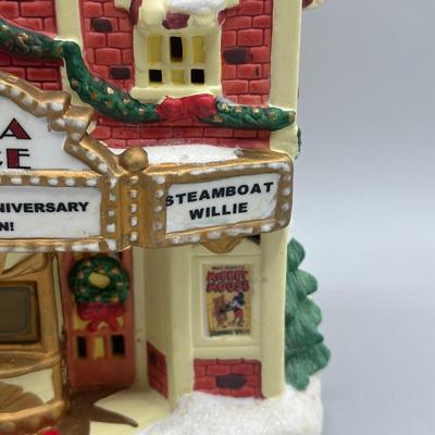LOT 99B: Vintage Mickeys Cinema Place Christmas Village Ceramic House w/ Figurines