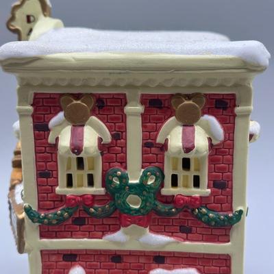 LOT 99B: Vintage Mickeys Cinema Place Christmas Village Ceramic House w/ Figurines