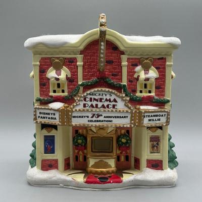 LOT 99B: Vintage Mickeys Cinema Place Christmas Village Ceramic House w/ Figurines