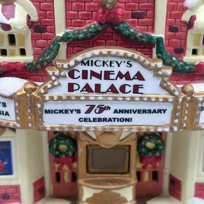 LOT 99B: Vintage Mickeys Cinema Place Christmas Village Ceramic House w/ Figurines
