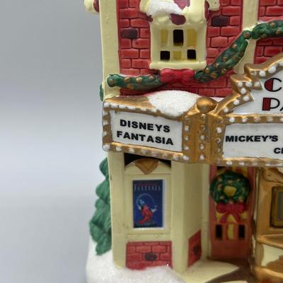 LOT 99B: Vintage Mickeys Cinema Place Christmas Village Ceramic House w/ Figurines