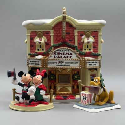 LOT 99B: Vintage Mickeys Cinema Place Christmas Village Ceramic House w/ Figurines