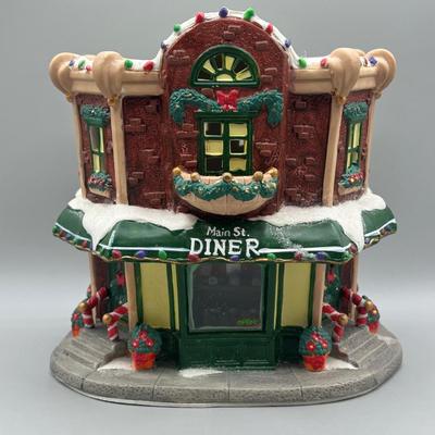 LOT 100B: Vintage Disney Main St Diner Christmas Village Ceramic House w/ Figurines
