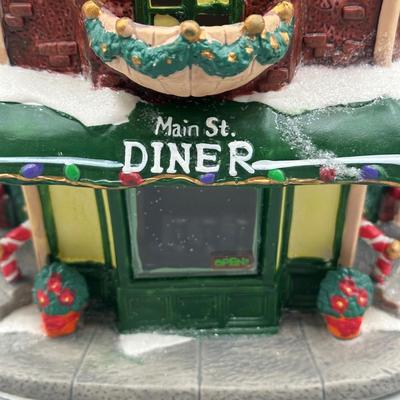 LOT 100B: Vintage Disney Main St Diner Christmas Village Ceramic House w/ Figurines