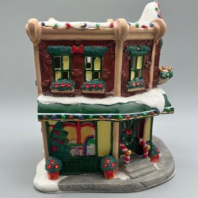 LOT 100B: Vintage Disney Main St Diner Christmas Village Ceramic House w/ Figurines