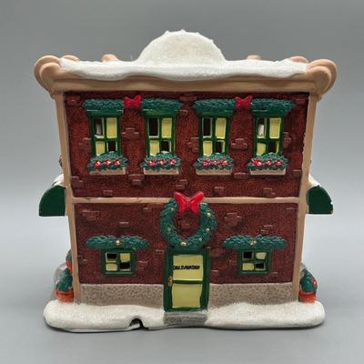 LOT 100B: Vintage Disney Main St Diner Christmas Village Ceramic House w/ Figurines