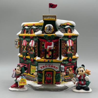 LOT 101B: Vintage Mickey Mouse Toy Shop Ceramic Christmas Village w/ Figures