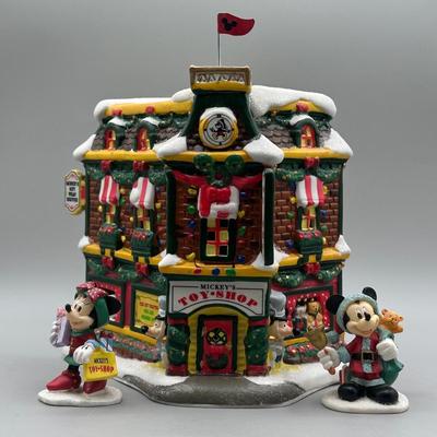 LOT 101B: Vintage Mickey Mouse Toy Shop Ceramic Christmas Village w/ Figures