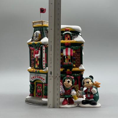 LOT 101B: Vintage Mickey Mouse Toy Shop Ceramic Christmas Village w/ Figures