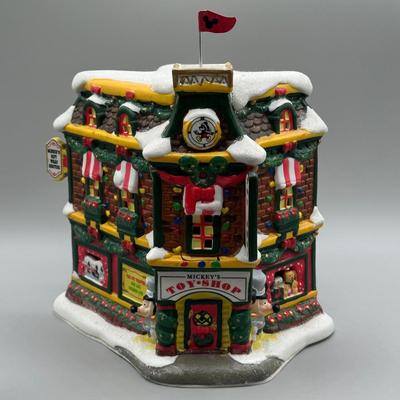 LOT 101B: Vintage Mickey Mouse Toy Shop Ceramic Christmas Village w/ Figures